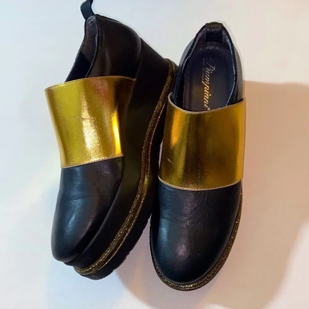 Piampiani Made In Italy Chic Black and Gold Women's Loafers Size 39